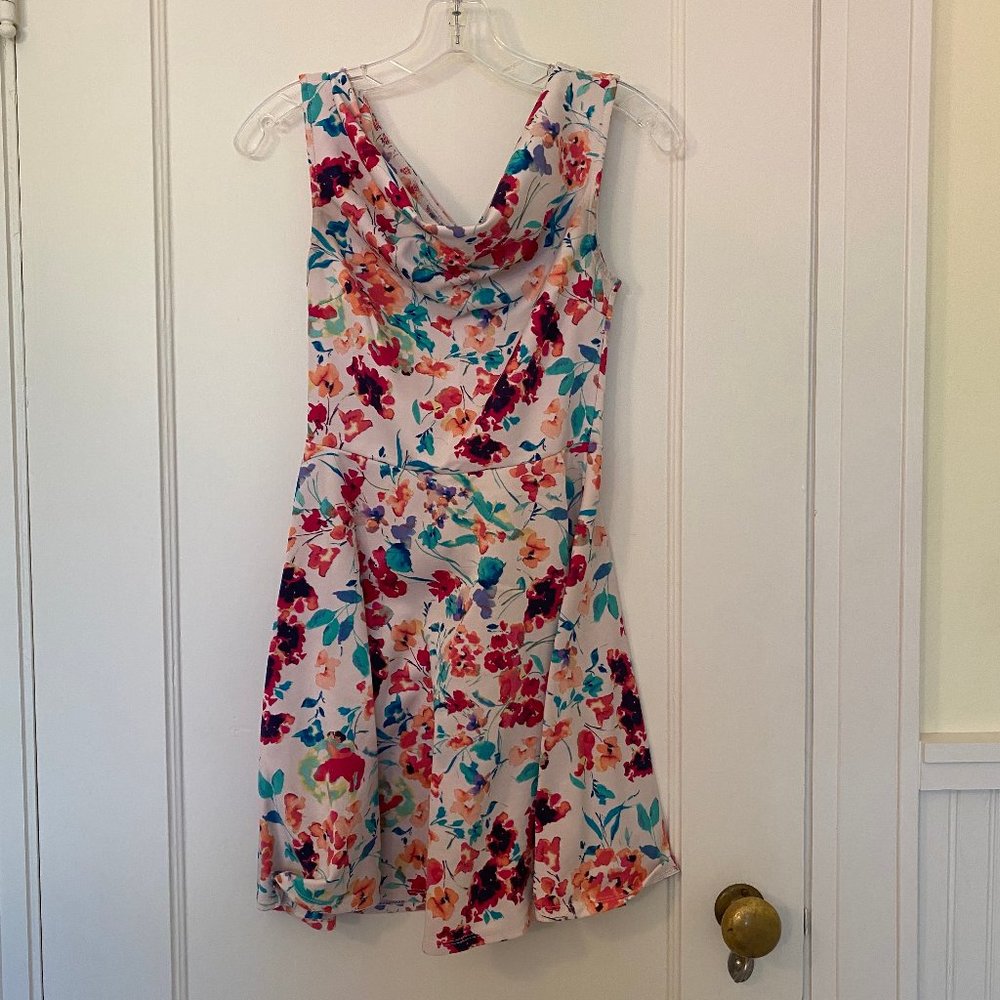 Modcloth Floral Cowl Neck Fit and Flare Dress